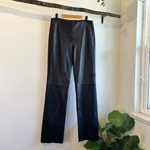 Vintage DKNY Black Soft Genuine Leather Low Rise Zipper Straight Pants Size 8